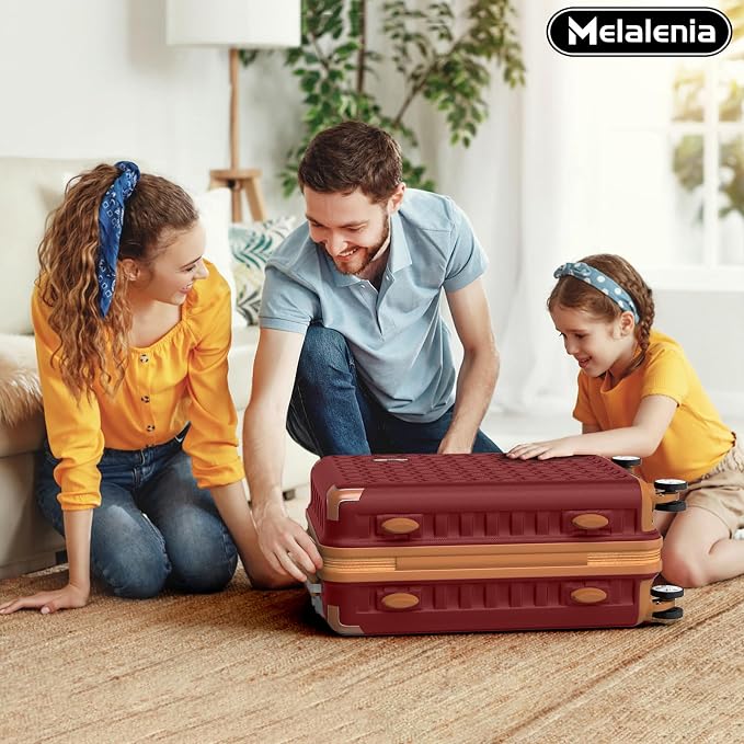 Melalenia Suitcase Sets 6 Piece Hard Shell Carry on Luggage with Spinner Wheels and TSA Lock, Lightweight Travel Backpack for Women, Men, Red Brown - Image 5