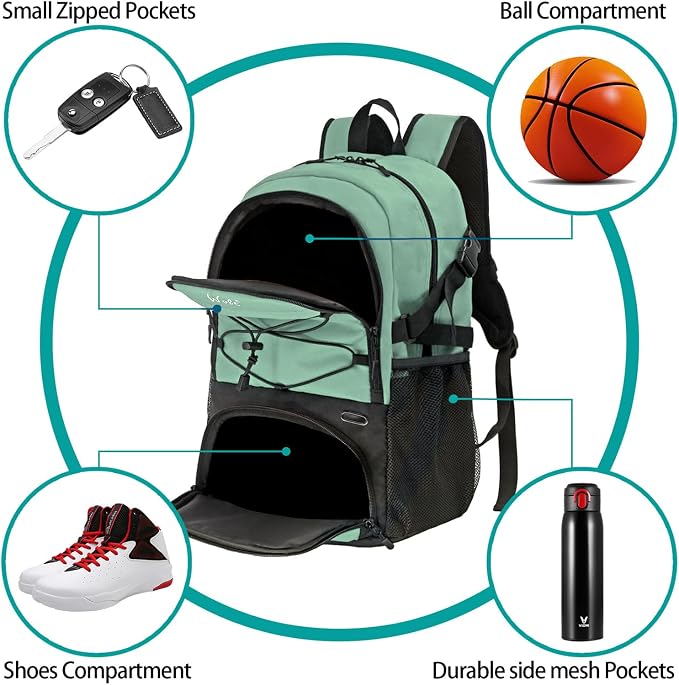 WOLT Basketball Backpack Large Sports Bag with Separate Ball Holder & Shoes Compartment, Best for Basketball, Soccer,Gym - Image 5