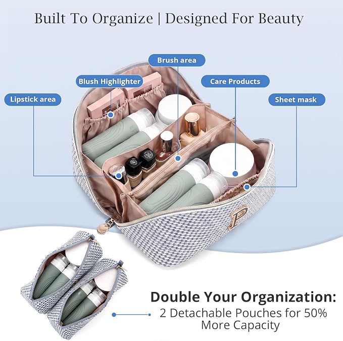 Personalized Gift Travel Makeup Bag: Initial Makeup Organizer Bag for Women | 3-in-1 Custom Make up Bag Set - Vegan Leather Travel Cosmetic Bag - Luxury Gift for Women – Birthday, Anniversary, Graduation - Image 3