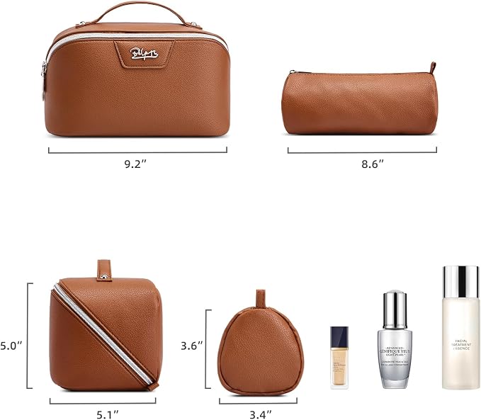 BOYATU Travel Makeup Bag Cosmetic Bags for Women: Large Capacity 3 Pcs Set Make up Bag with Compartments - Waterproof Vegan Leather Toiletry Organizer Bags with Handle (L25Brown) - Image 5