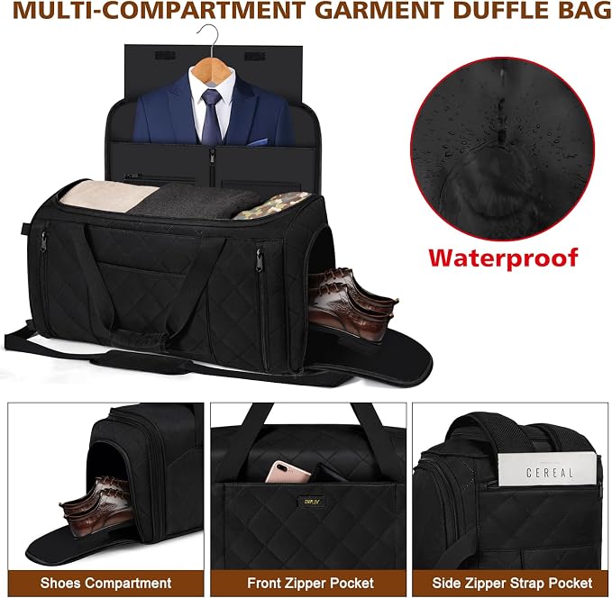 Convertible Garment Bags for Travel - Carry on Garment Duffle Bag with Backpack Straps for Men Women, 4 in 1 Large Travel Duffel Bags with Shoes Compartment Hanging Suit Dress Weekender Bag 3pcs Set - Image 4