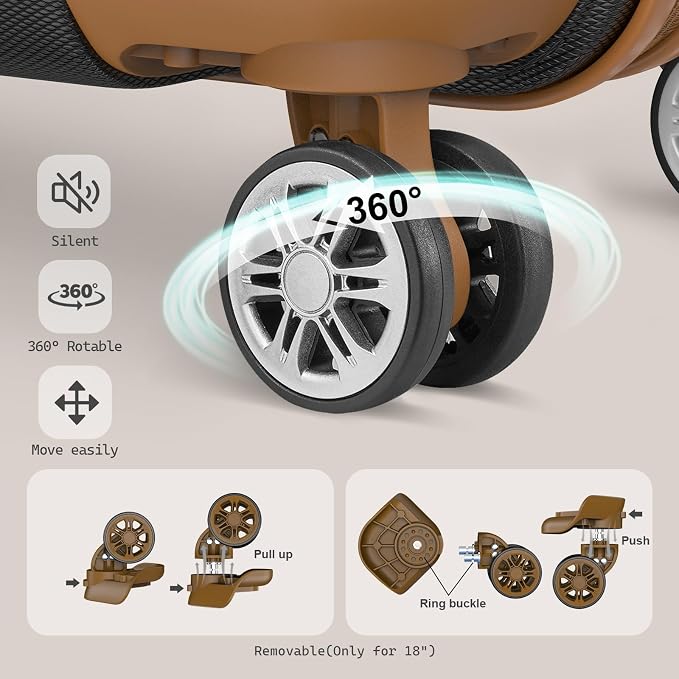 Melalenia Suitcase Sets 6 Piece Hard Shell Carry on Luggage with Spinner Wheels and TSA Lock, Lightweight Travel Backpack for Women, Men, Black Brown - Image 7