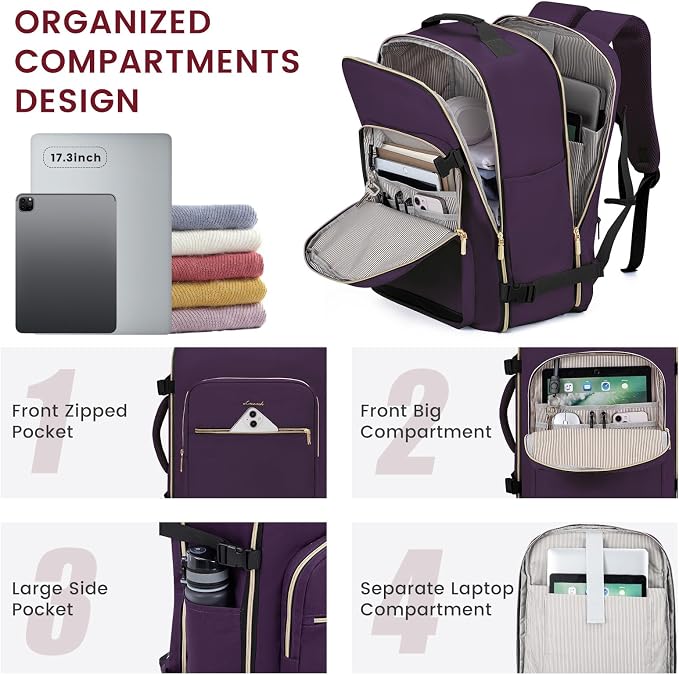 LOVEVOOK 50L Large Travel Backpack for Women Men Fits 17 Inch Laptop, Carry on Backpack for Traveling on Airplane, Personal Item Bag Airline Approved, Business Causal Weekender Backpacks - Image 4