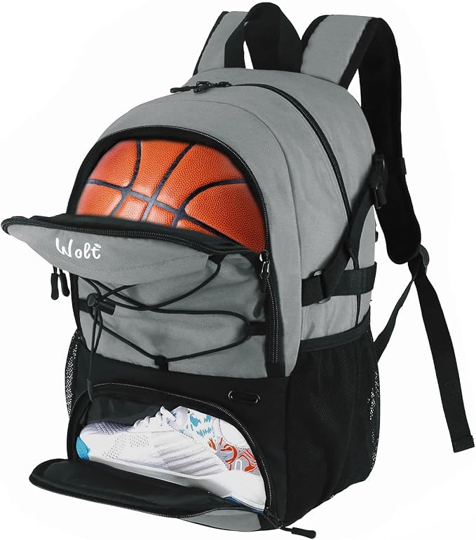 WOLT Basketball Backpack Large Sports Bag with Separate Ball Holder & Shoes Compartment, Best for Basketball, Soccer,Gym by WOLT