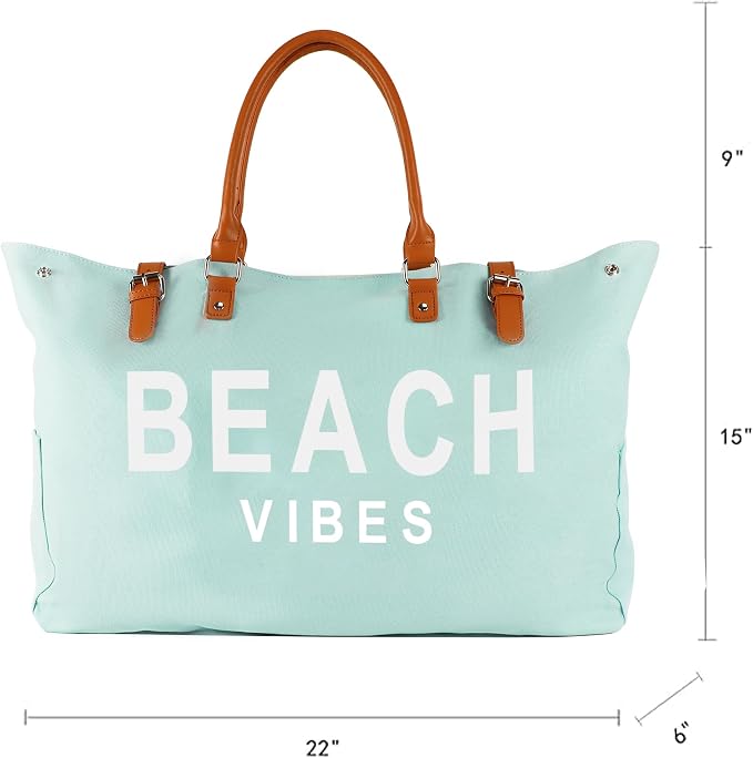 Lamyba Beach Bag with Vegan Leather Handle, Extra Large Beach Bag for Women Waterproof Sandproof, White | with Vegan Leather Handle - Image 3