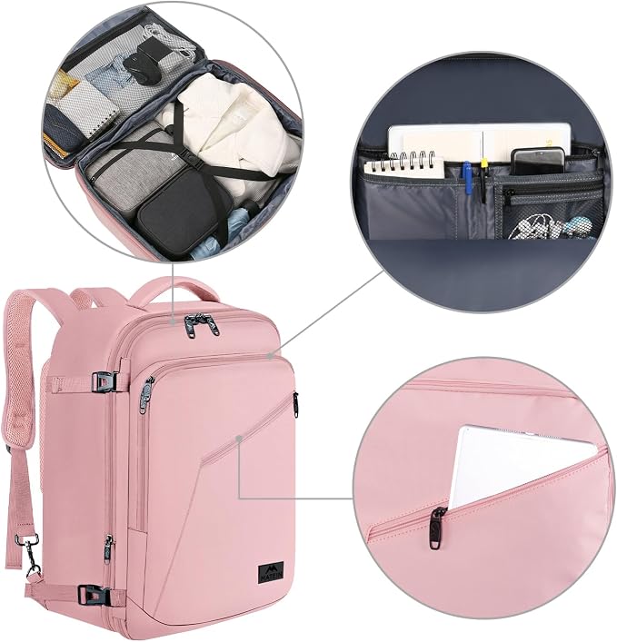 MATEIN Womens Travel Backpack, Extra Large Carryon Backpack for Airplane | Cute Weekender Daypack for Women, Traveling Accessories, Fit Overhead Bin, Water Resistant, Gifts for Frequent Traveler, Pink - Image 8