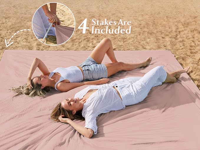 AlphaBeing Beach Blanket Waterproof Sandproof, Extra Large Beach Mat for 1–8 Adults, Oversized Picnic Blanket with 4 Stakes & Storage Bag, Essential Beach Gear for Travel - Image 6