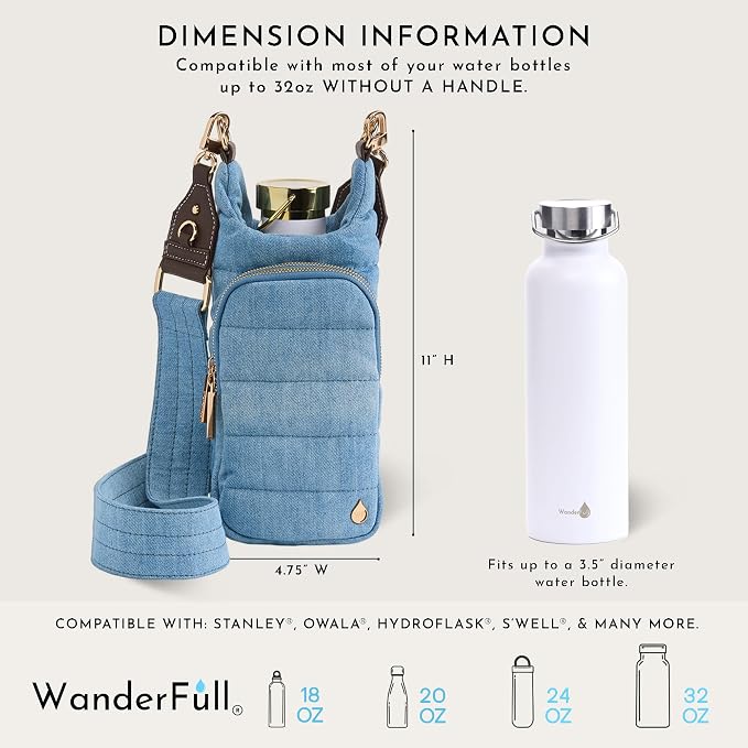 WanderFull® Original HydroBag®, Fits Up to 32 oz Water Bottle Holder with Strap, Gift for Women, Hands-Free Crossbody, Water Bottle Carrier Bag with Phone Pocket - Image 3