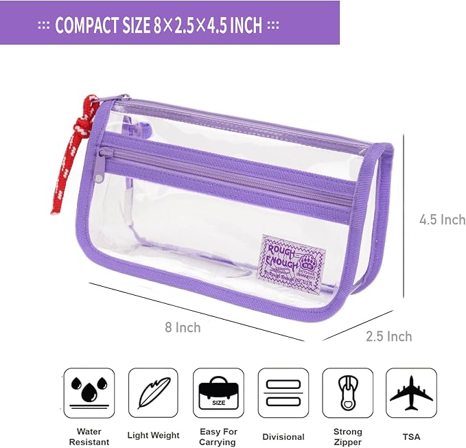 Rough Enough Clear Pencil Pouch Set Small Regular Sizes With YKK Zipper For All Ages Office Stationary Art Supplies Organizer - Image 3