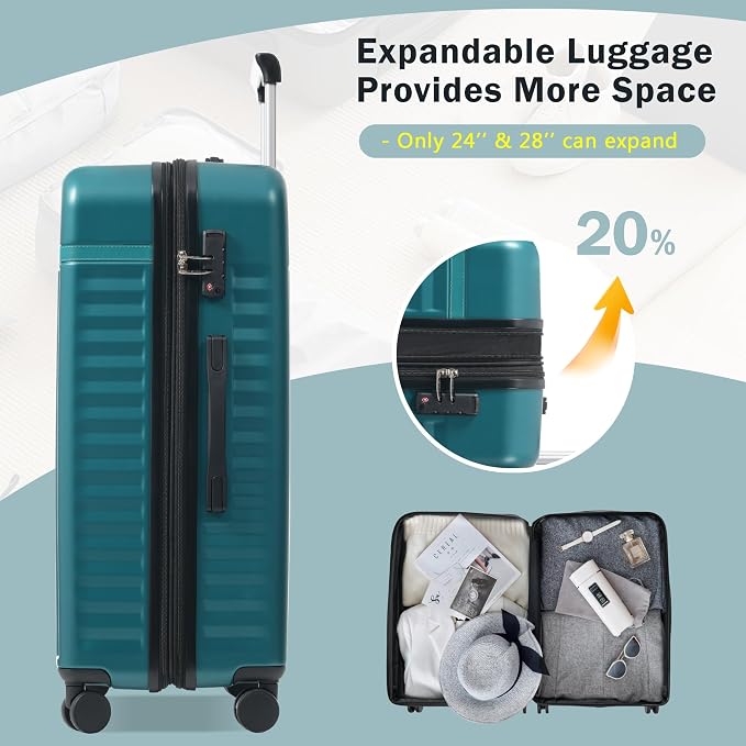 Merax 3 Piece Luggage Sets, Hardside Lightweight Carry on Suitcase | Durable Expandable Luggage with Travel Bags Spinner Wheels and TSA Lock,Dark Green - Image 5