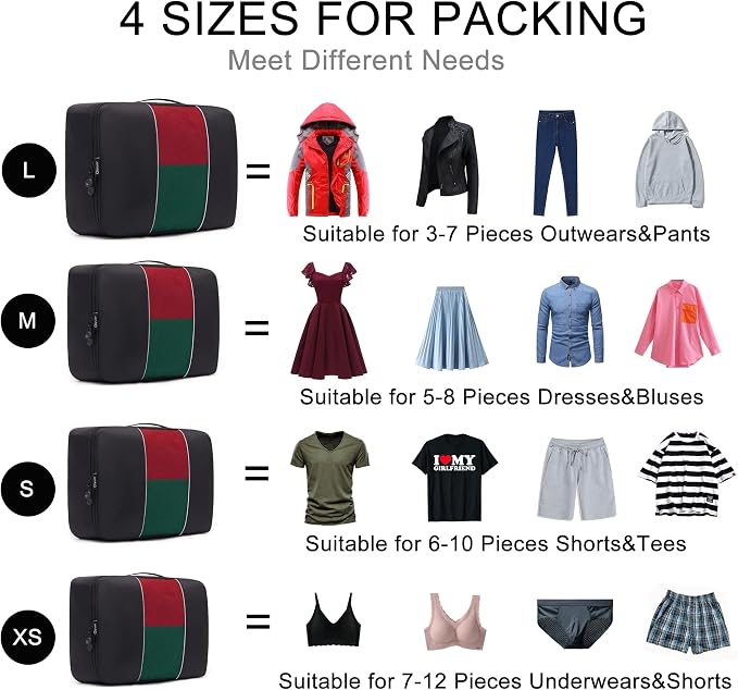 Qiyuer 7 Set Packing Cubes for Suitcase, Travel Luggage Organizer Bags Set, 1 Large 2 Medium 2 Small 1 Slim 1 Toiletry Bags Black - Image 3