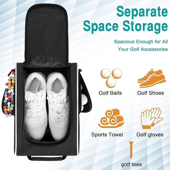 Wolt |Golf Shoe Bag for Travel- Zippered Shoes Carrier Bags with Ventilation & Double Outside Accessory Pocket for Socks, Tees, Golf Balls, Etc. for Women and Men (Black) - Image 4