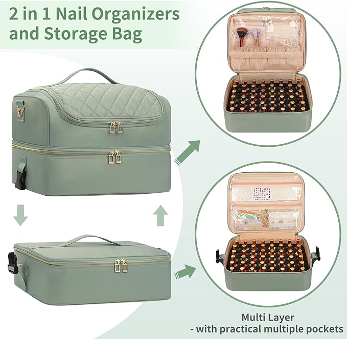Extra Large Nail Polish Organizer Holds 117 Bottles - Three Layer Nail Organizers And Storage Bag, Portable Nail Supplies Organizer Case, Nail Tech Kit Travel Carrying Box with Shoulder Strap - Image 5
