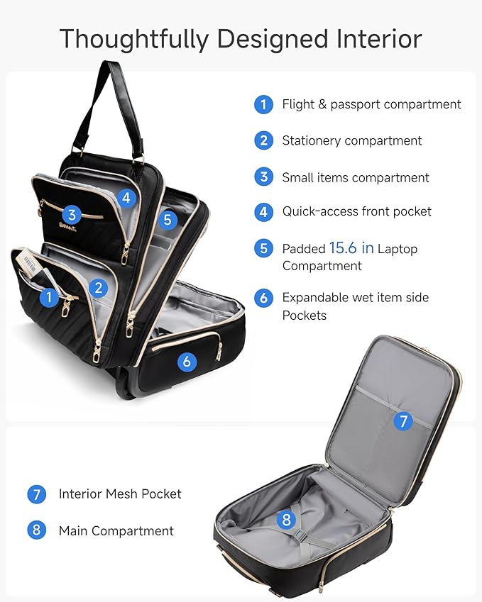 LUGGEX Underseat Carry On Luggage with Wheels, UDK Stylish Lightweight Under Seat Luggage, Soft Sided Personal Item Suitcase for Short Trip (UX-Core, Blue Black, 16 Inch) - Image 4