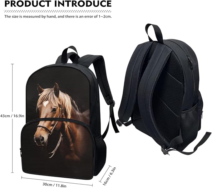Horse Animal Kids Backpack with Lunch Box Pencil Bag Bottle Carrier Bag Sling Bags 4 Pcs Cute 3D Horse Fashion Backpack Sets for Boy Girl Middle School Primary Student Bookbag - Image 2