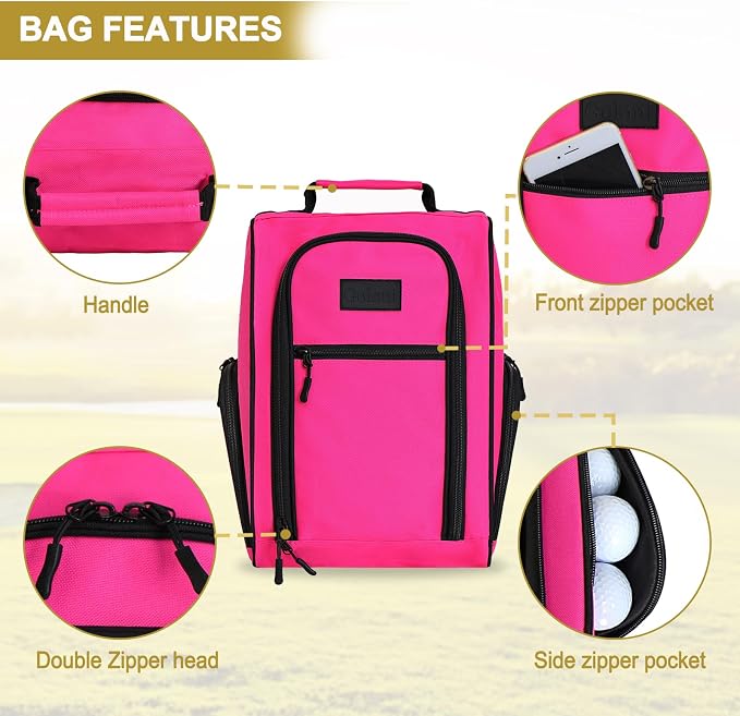 Goloni Golf Shoe Bag for Men Women, Ventilated Golf Shoe Bag with Side Pockets, Lightweight Portable Golf Shoe Carrier for Golf Shoes, Tees, Balls & Accessories,Pink - Image 5
