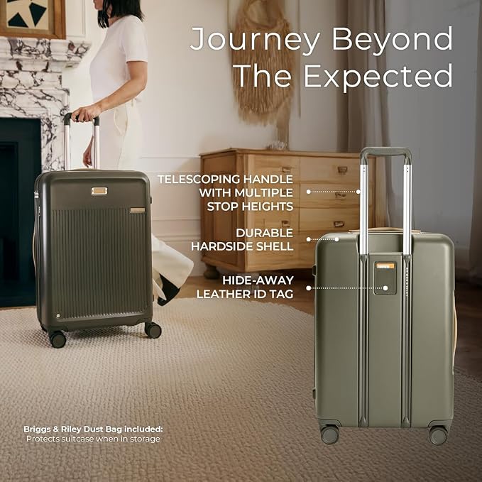 Briggs & Riley 27" Medium Expandable Spinner - Checked Luggage for Travel, Suitcases with Wheels, Hardside Rolling Bag for Men & Women, Self-Repairing Zipper - Sympatico Collection, Olive - Image 5