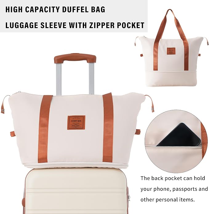Merax Luggage Sets 2 Piece Suitcase Set 20/28 IN,Carry on Luggage and Travel Bag TSA Lock Expandable,Hard Case Luggage with Spinner Wheels,White and Brown - Image 3