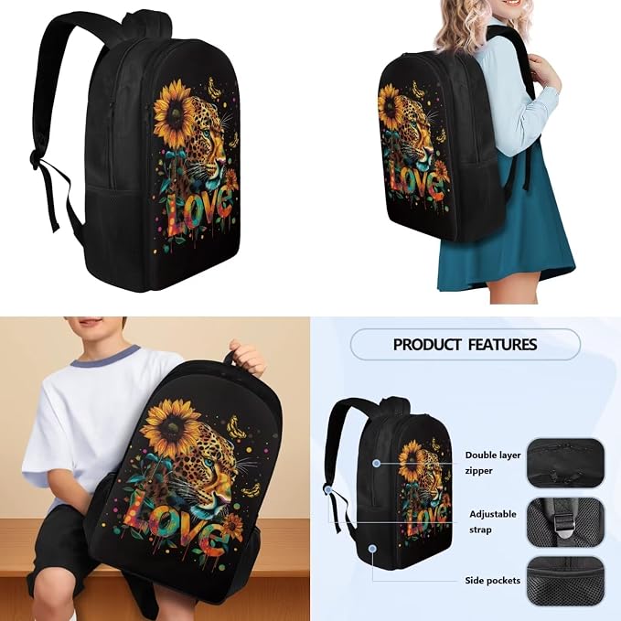 4 pcs Kids Backpack Set, Love Tiger Print School Supplies Include School Bags Book Bag with Insulated Lunch Bag Kit Pen Bags Water Bottle Sleeve Set for Kids Teens Boys Girls - Image 3