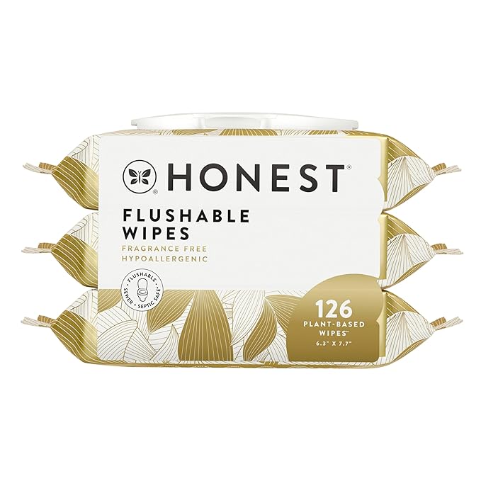 The Honest Company Flushable Wipes for Sensitive Skin Fragrance-Free Hypoallergenic pH-Balanced Feminine 99% Water Safe-to-Flush Gilded Wings 126 Count