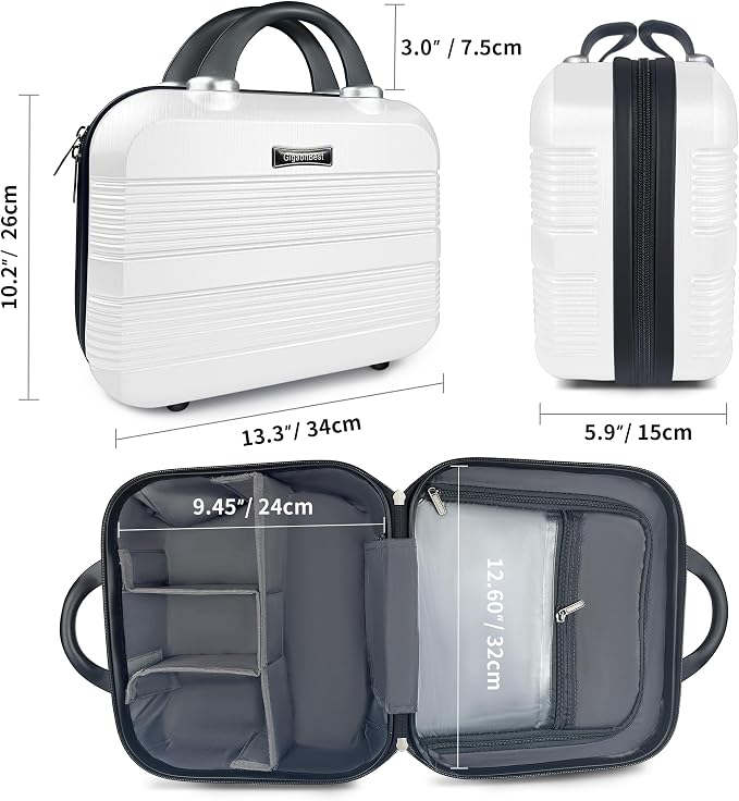 14 Inch Waterproof Hard Shell Travel Makeup Case (White) | ABS Scratch-Proof, Carrying Cosmetic Organizer Case with Elastic Band, Train Case, Mini Suitcase Vanity Case for Women Girl - Image 3