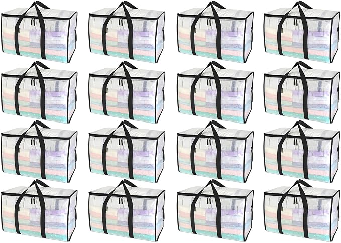 BALEINE 16-Pack Oversized Moving Bags with Reinforced Handles, Heavy-Duty Storage Tote for Clothes, Moving Supplies (Clear, 16-Pack) by BALEINE