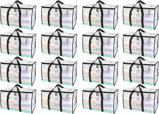 BALEINE 16-Pack Oversized Moving Bags with Reinforced Handles, Heavy-Duty Storage Tote for Clothes, Moving Supplies (Clear, 16-Pack) by BALEINE