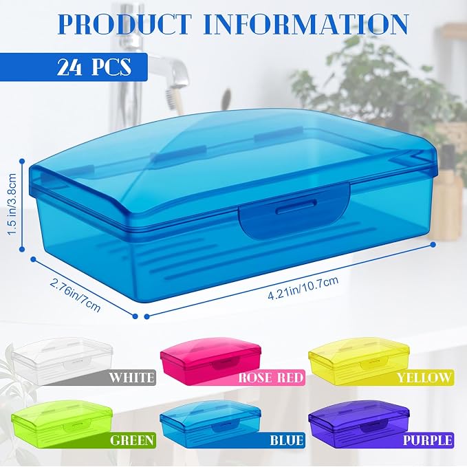 Reallnaive 24 Pcs Travel Soap Container Portable Plastic Soap Boxes Bulk with Lid Homeless Donations Bulk Gym Shower Tour Groups Hotel Outdoor Camping (Mixing Colors) - Image 2