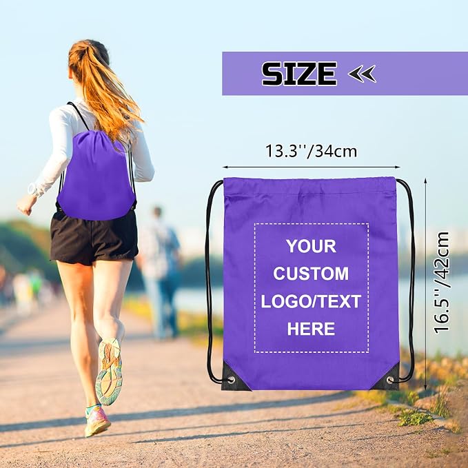 Grneric Custom Drawstring Bags Bulk 10/20/50/100/200 Pack, Promotional Items With Your Logo Personalized String Backpack for Gym, Sport, Travel, Purple - Image 3