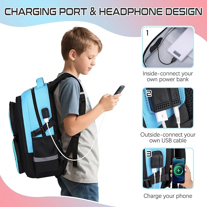 Gamer Backpack for Boys , 3PCS Boys Backpack with Lunch Box & Pencil Pouch, Waterproof School Bags for Boy Kids Children Teens, Elementary Middle School, Kids Book Bag Casual Daypack (Green Black) - Image 7