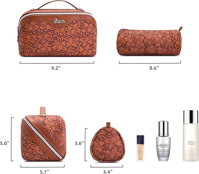 BOYATU Travel Makeup Bag Cosmetic Bags for Women: Large Capacity 3 Pcs Set Make up Bag with Compartments - Waterproof Vegan Leather Toiletry Organizer Bags with Handle (Z-61Brown) - Image 5