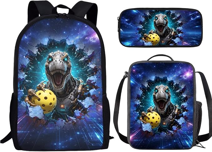 Forchrinse Kids Dinosaur Backpack Boys Pickleball School Backpack with Lunch Box Pencil Case 3 in 1 Set Boys Bookbag Elementary School Bags by Forchrinse