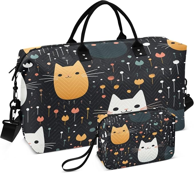 Cute Cats Flower Travel Duffle Bag Gym Yoga Carry on Bags for Men Women Weekender Bag by Unknown