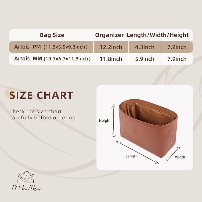 Lightweight Bag Insert, Waterproof Surface and Silky Satin Interior, Fits Artois MM (With Zipper and Bottle Holder, Brown) | Bottle Holder and Side Zip, Smooth Satin Interior, Easy-Care Outer Surface, Multiple Color Options, Structured Yet Flexible - Image 2