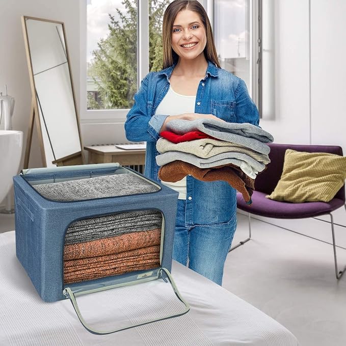 Sorbus Jumbo Storage Bins with Metal Frame - Oxford Fabric Storage Containers with Large Clear Window & Carry Handles - Stackable & Foldable Clothes Organizer Bags for Bedding Linen, Clothing & More - Image 5
