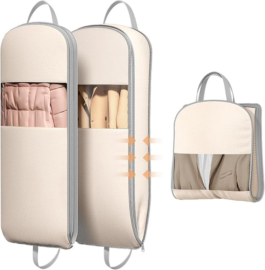 DIMJ 2 Pack 54" Space Saving Garment Bags for Hanging Clothes With Compression Zipper Carry Handles and Window, Washable Suit Bag for Dress, Clothes, Coats, Down Jacket, Closet Storage, Moving, Travel by DiMJ