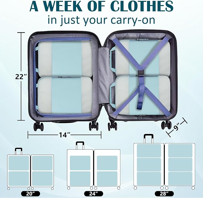 Compression Packing Cubes for Travel Essentials, 2 Set Expandable Compression Bags for Travel Packing Cubes for Suitcase Luggage Organizer Bags, Blue Mesh - Image 5