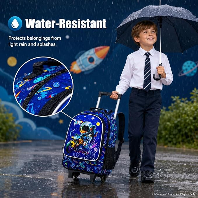 HPJGD 3PCS Astronaut Rolling Backpack for Boys, Kids School Backpacks with Wheels, Water Resistant UV Printed Roller Wheeled Bookbag Set - Image 4