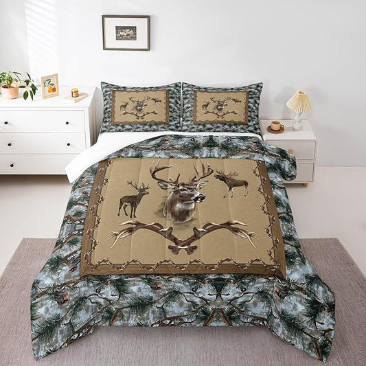 Erosebridal Rustic Moose Comforter Sets Full Cabin Hunting Animal Bedding Set for Youth Adult Woodland Trees Quilt Inner Fill Southwestern Down Comforter with 2 Pillow Shams Ultra Soft by Erosebridal