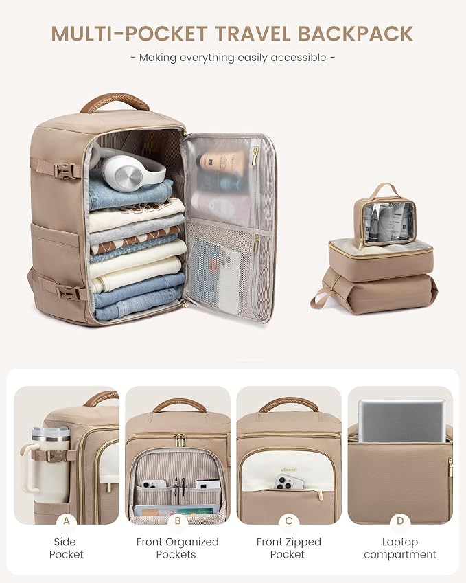 LOVEVOOK 40L Travel Backpack for Women, TSA Approved Carry On Backpack with 3 Packing Cubes, Personal Item Bag Fits 17" Laptop, Water-resistant Carry On Bag for Airplanes - Image 4