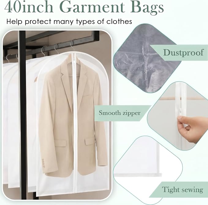 Amylove 40 Pcs 24 x 40 Inch Garment Bags Bulk Hanging Clothes Storage Covers for Closet Organization Dustproof Long Dress Bag Set for Wedding Dresses Gowns Coats Travel Suit (Translucent) - Image 5