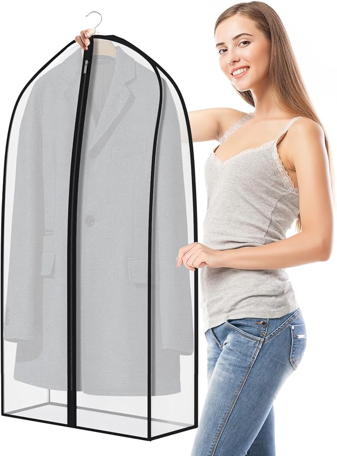 Zilink Breathable Garment Bags for Leather Coat 43” Suit Bags for Closet Storage Silky Suit Dust Covers for Hanging Clothes with 7" Gussted Wrinkle Free for Leather Clothing, Fur Coat, Dress, Set of 2 - Image 3