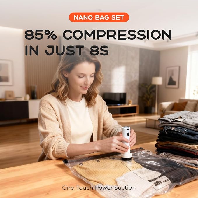 Vacuum Bags for Clothing with Rechargeable Air Pump, 10 Pack Vacuum Seal Bags for Travel, Space Saver Bags for Luggage and Suitcases, Compression Packing Bags in Multiple Travel Size - Image 2