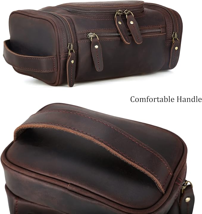 Polare Toiletry Bag Full Grain Leather Shaving Kit Dopp Kit Travel Case Wash Bag with YKK Zippers - Image 5