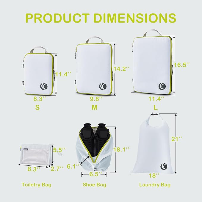 Cipway Compression Packing Cubes, Lightweight Travel Luggage Organizers with Shoe Bag, Toiletry Bag & Laundry Bag, Travel Essentials for Carry on Suitcase (8 Piece,White) - Image 4