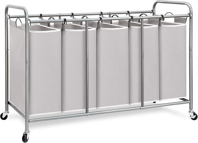 STORAGE MANIAC 5 Section Laundry Sorter, 5 Bins Rolling Separator Laundry Basket, Dirty Clothes Hamper Divider with Heavy Duty Lockable Wheels, Large Clothes Organizer Cart, Gray by STORAGEMANIAC