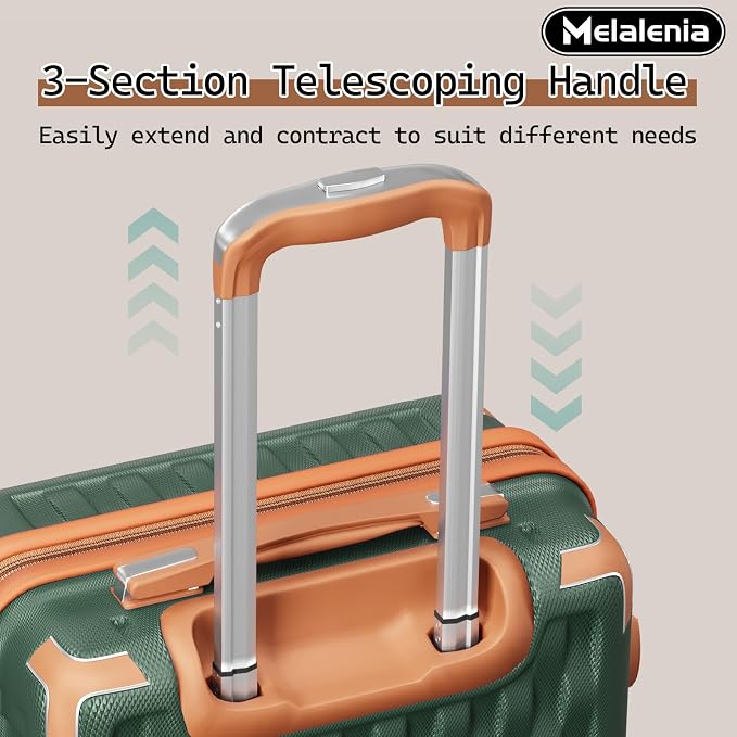 Melalenia Luggage Sets 7 Piece Hard Shell Carry on Suitcase with Spinner Wheels and TSA Lock, Lightweight Travel Duffel Bag for Women, Men, Green Brown - Image 3