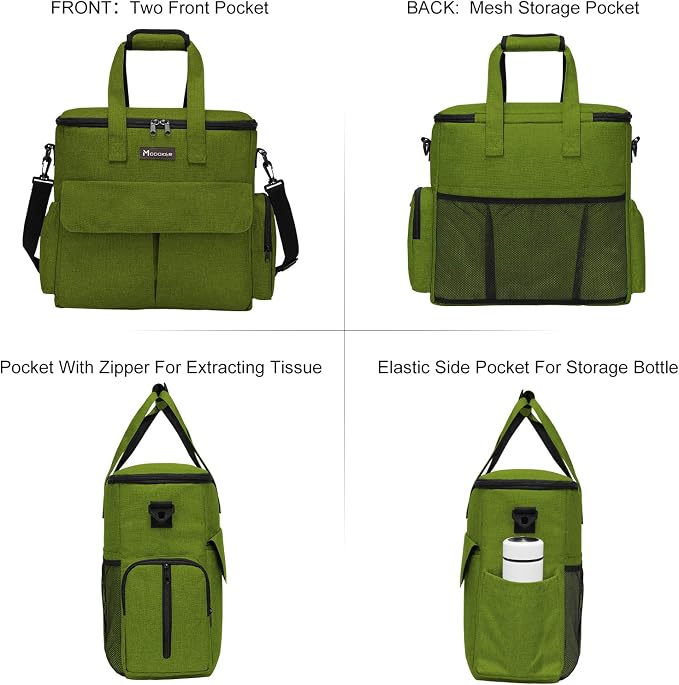Modoker Dog Travel Bag with 2 Food Bags, 2 Bowls and 1 Mat (Green) | Roomy Main Compartment | Multiple Functional Pockets | Water-Resistant Oxford Fabric | PVC Backing | Leak-Resistant Lining - Image 2