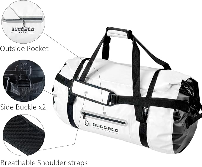Buffalo Gear Waterproof Duffle Bag 40L 60L 80L Roll-top Dry Bag Heavy Duty Waterproof Duffel Travel Bag for Kayaking Rafting Boating Fishing Camping - Image 3
