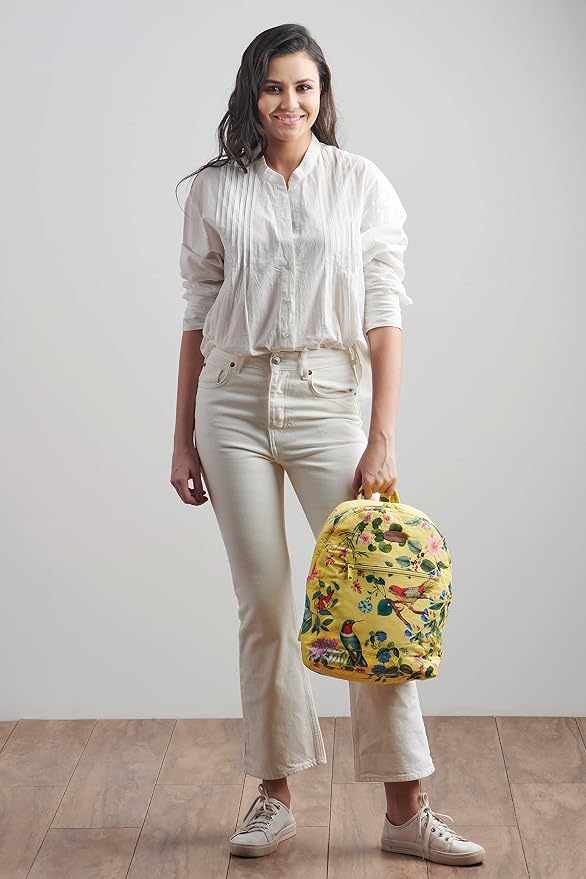 Maison d' Hermine Backpack for Women Men Cotton Shoulder Multipurpose Rucksack with Small Pouch Lightweight Multi Pocket Bag for Travel Work Beach Perfect for Spring Summer (Eden - Yellow) - Image 8